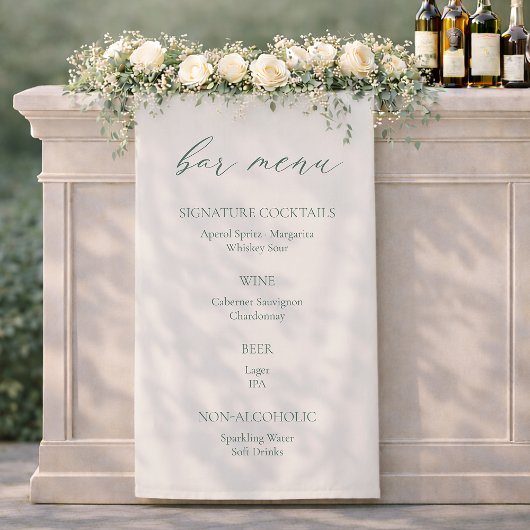 Minimal Sage Green Wedding Bar Menu Sign Banner
