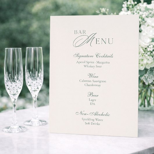 Minimal Sage Green Wedding Bar Menu Sign Einladung