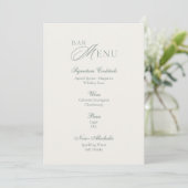 Minimal Sage Green Wedding Bar Menu Sign Einladung (Stehend Vorderseite)
