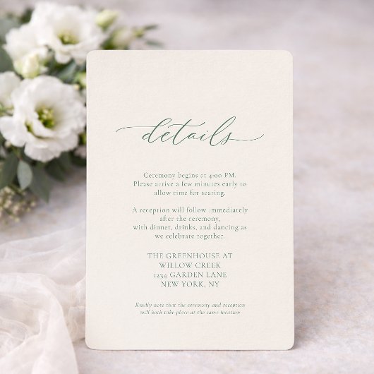 Minimal Sage Green Wedding Details Card  Einladung