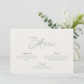 Minimal Sage Green Wedding Menu Card Einladung (Stehend Vorderseite)
