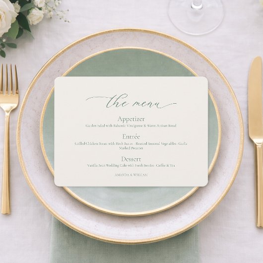 Minimal Sage Green Wedding Menu Card Einladung