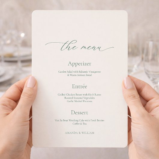 Minimal Sage Green Wedding Menu Card Einladung
