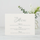 Minimal Sage Green Wedding Menu Card Einladung (Stehend Vorderseite)