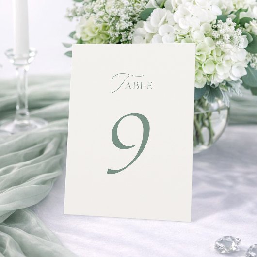 Minimal Sage Green Wedding Table Numbers 1–19 Dankeskarte