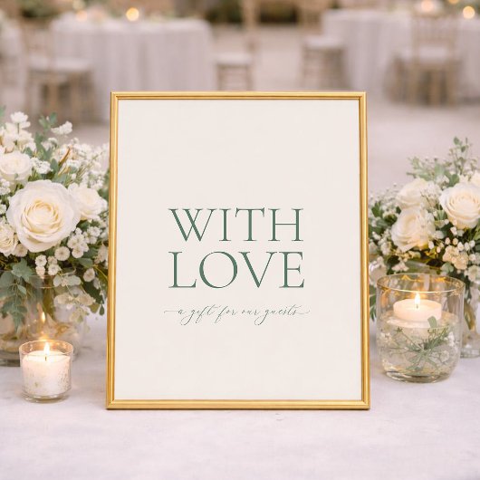 Minimal Sage Green “With Love” Wedding Favor Sign Poster