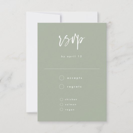 Minimal Sage Grünhandgeschriebenes Skript Hochzeit RSVP Karte (Vorderseite)