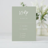 Minimal Sage Grünhandgeschriebenes Skript Hochzeit RSVP Karte (Stehend Vorderseite)