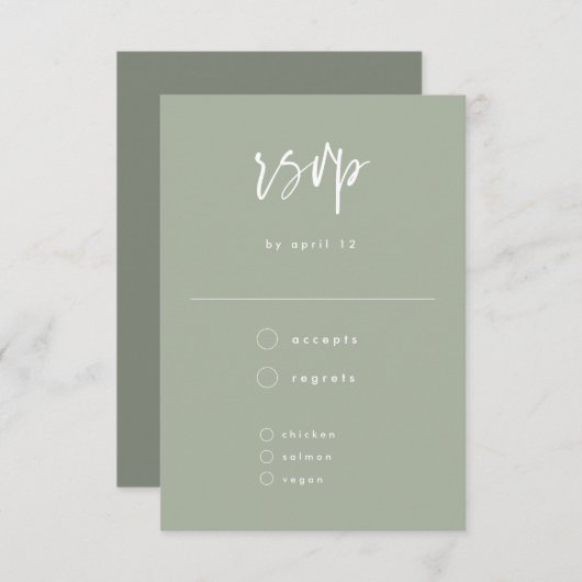 Minimal Sage Grünhandgeschriebenes Skript Hochzeit RSVP Karte (Vorne/Hinten)