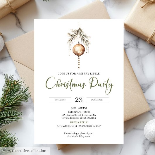 Minimal Sage Neutral Light Brown Christmas Party Einladung