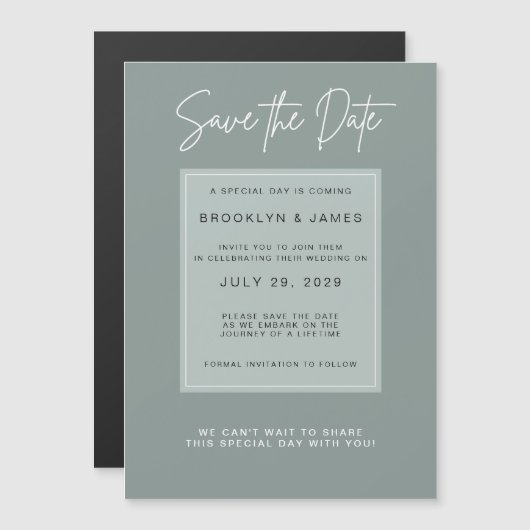 Minimal Sage Save The Date Magneteinladung (Vorne/Hinten)