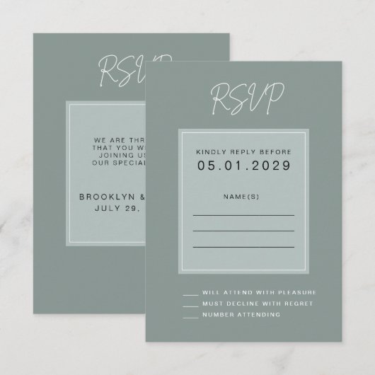Minimal Sage Wedding RSVP Card (Vorne/Hinten)