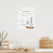 Minimal Sailboat Anchor Babydusche Willkommen Poster (Küche)