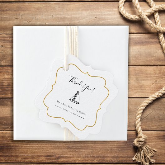 Minimal Sailboat mit Goldrahmen Hochzeit Geschenkanhänger