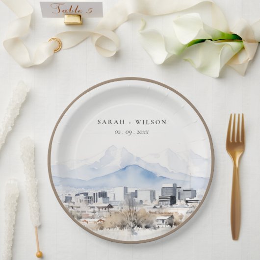 Minimal Salt Lake City Utah Wasserfarbenprägung Pappteller (Hochzeit)