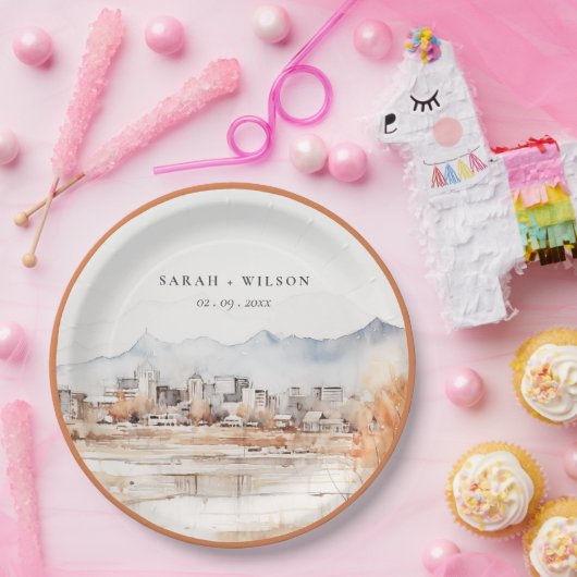 Minimal Salt Lake City Utah Wasserfarbenprägung Pappteller (Party)