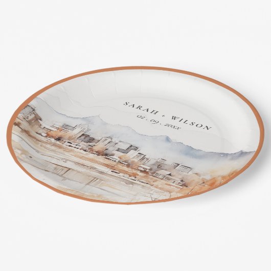 Minimal Salt Lake City Utah Wasserfarbenprägung Pappteller (Schrägansicht)