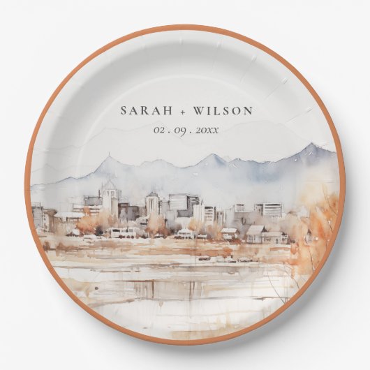 Minimal Salt Lake City Utah Wasserfarbenprägung Pappteller (Vorderseite)