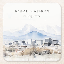 Minimal Salt Lake City Utah Wasserfarbenprägung Rechteckiger Pappuntersetzer