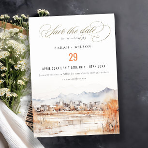 Minimal Salt Lake City Utah Wasserfarbenprägung Save The Date