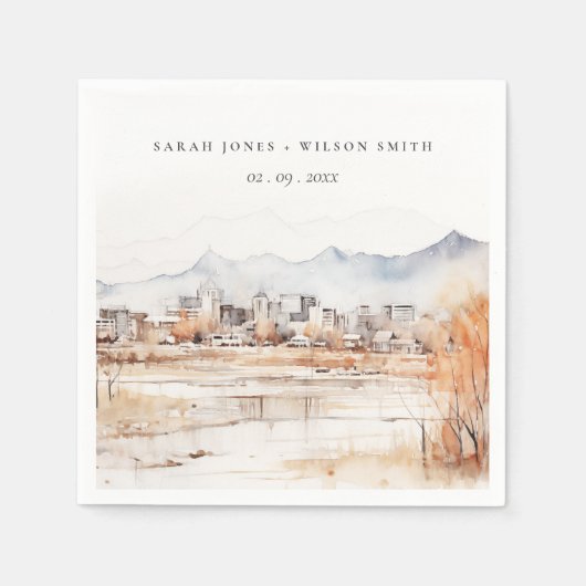 Minimal Salt Lake City Utah Wasserfarbenprägung Serviette (Vorderseite)
