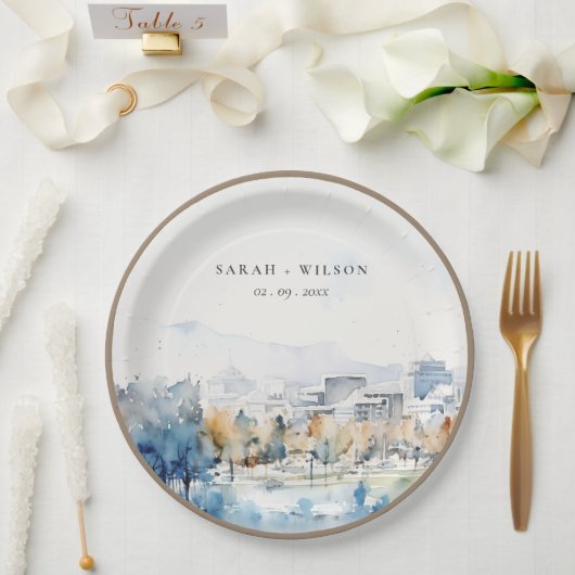 Minimal San Jose, California Watercolor Wedding Pappteller (Hochzeit)