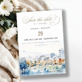 Minimal San Jose, California Watercolor Wedding Save The Date