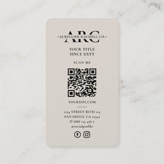 Minimal Sand Haar Stylist Braids Salon Monogram Visitenkarte (Rückseite)