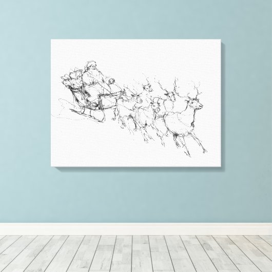 Minimal Santa Sleigh – Clean Line Sketch Leinwanddruck (Insitu (Holzboden))