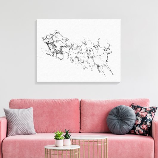Minimal Santa Sleigh – Clean Line Sketch Leinwanddruck (Insitu (Wohnzimmer))
