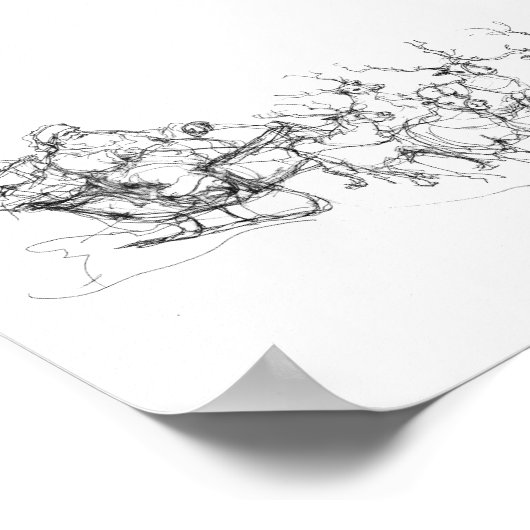Minimal Santa Sleigh – Clean Line Sketch Poster (Ecke)