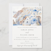 Minimal Santorini Griechenland Wasserfarbenpaare D Einladung (Vorderseite)