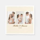 Minimal sauber 3 Foto romantische Hochzeit Serviette (Vorderseite)