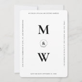 Minimal saubere Hochzeit Monogram weiß modern Save The Date (Vorderseite)