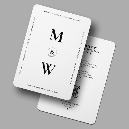 Minimal saubere Hochzeit Monogram weiß modern Save The Date