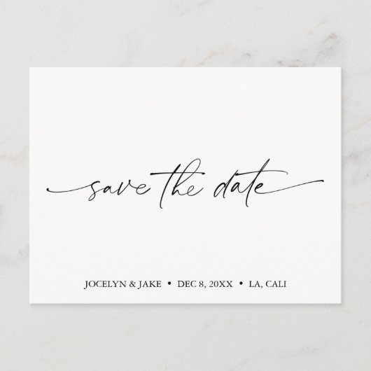 Minimal Save the Date Elegant Calligraphy Postkarte (Vorderseite)