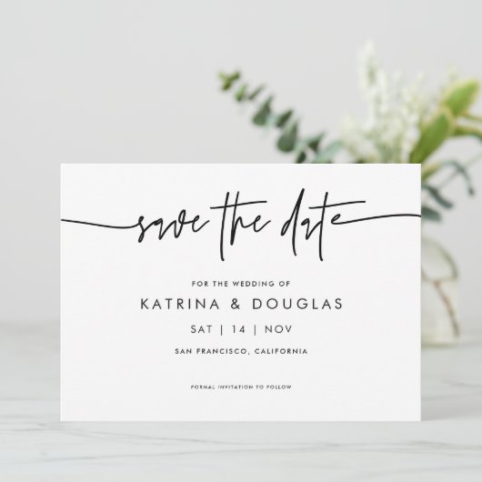 Minimal Save the Date Hochzeitskarte Einladung (Stehend Vorderseite)