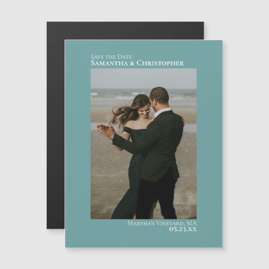 Minimal Save the Date Vertikales Foto Aquamarin Ma Magnetkarte (Vorne/Hinten)