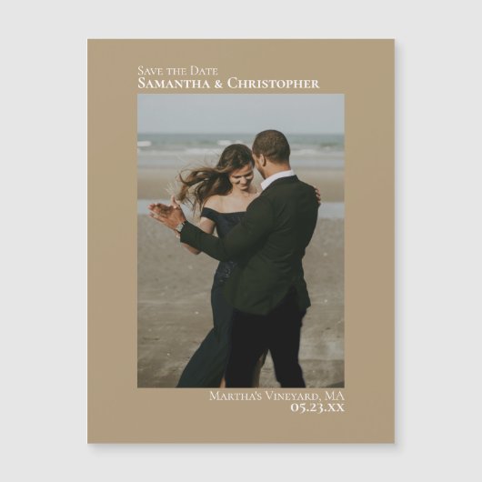 Minimal Save the Date Vertikales Foto Tan Magnet (Vorderseite)