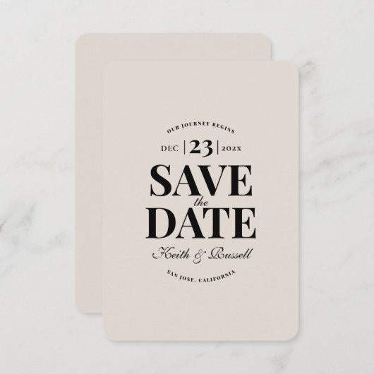 Minimal Save the Date Wedding Sand Einladung (Vorne/Hinten)