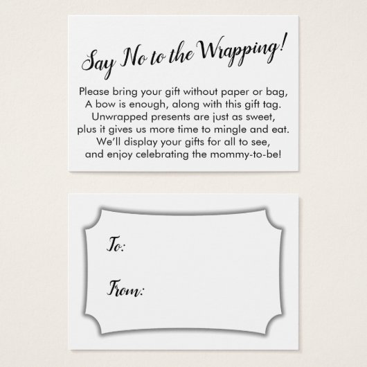 Minimal Say No to Wrapping Baby Shower Geschenkkar (Vorne & Hinten)