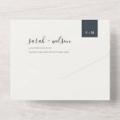 MINIMAL SCANDI BLACK & WHITE MONOGRAM WEDD ALL IN ONE EINLADUNG (Rückseite)