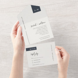 MINIMAL SCANDI BLACK & WHITE MONOGRAM WEDD ALL IN ONE EINLADUNG