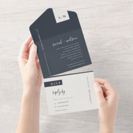 MINIMAL SCANDI BLACK & WHITE MONOGRAM WEDD ALL IN ONE EINLADUNG