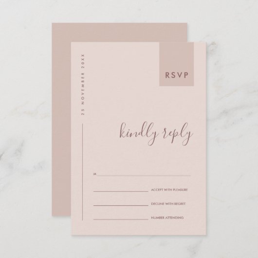 MINIMAL SCANDI BLUSH PINK TYPOGRAPHY WEDY RSVP BEGLEITKARTE (Vorne/Hinten)
