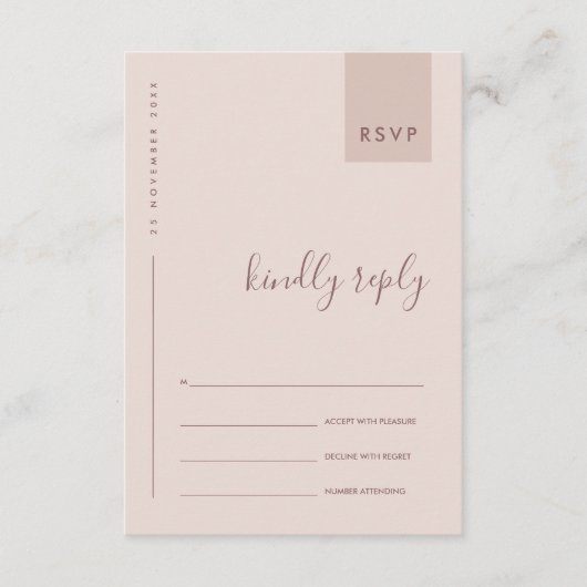 MINIMAL SCANDI BLUSH PINK TYPOGRAPHY WEDY RSVP BEGLEITKARTE (Vorderseite)