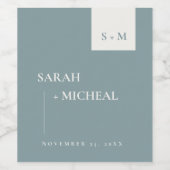 MINIMAL SCANDI DUSKY BLAUE GRAU MONOGRAM WEDD WEINETIKETT (Einzelnes Label)