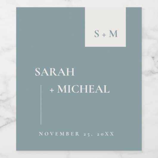 MINIMAL SCANDI DUSKY BLAUE GRAU MONOGRAM WEDD WEINETIKETT (Einzelnes Label)