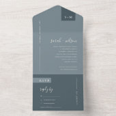 MINIMAL SCANDI DUSKY GRAU BLUE MONOGRAM WEDD ALL IN ONE EINLADUNG (Innen Boden)
