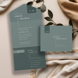 MINIMAL SCANDI EMERALD SAGE PALE GREEN WEDD ALL IN ONE EINLADUNG